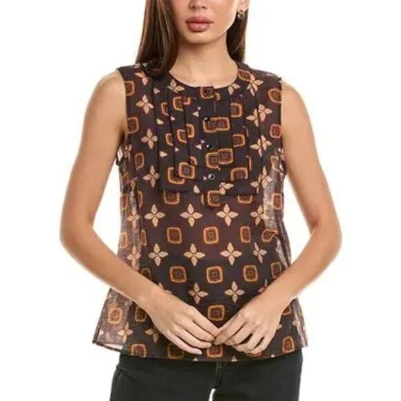 CAbi #4558 Women's Brown Black Crew Neck Louis Blouse Top Size XL - Picture 1 of 7